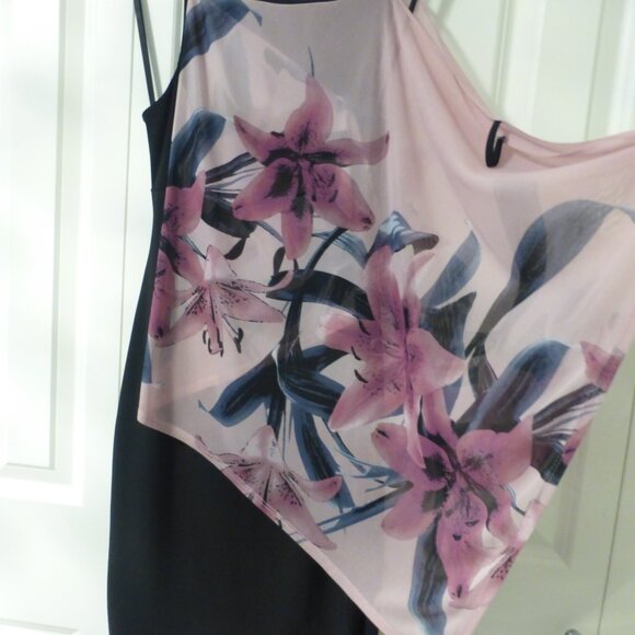 NWT LE CHATEAU black dress with pink and purple chiffon flowy floral layer - Picture 5 of 10